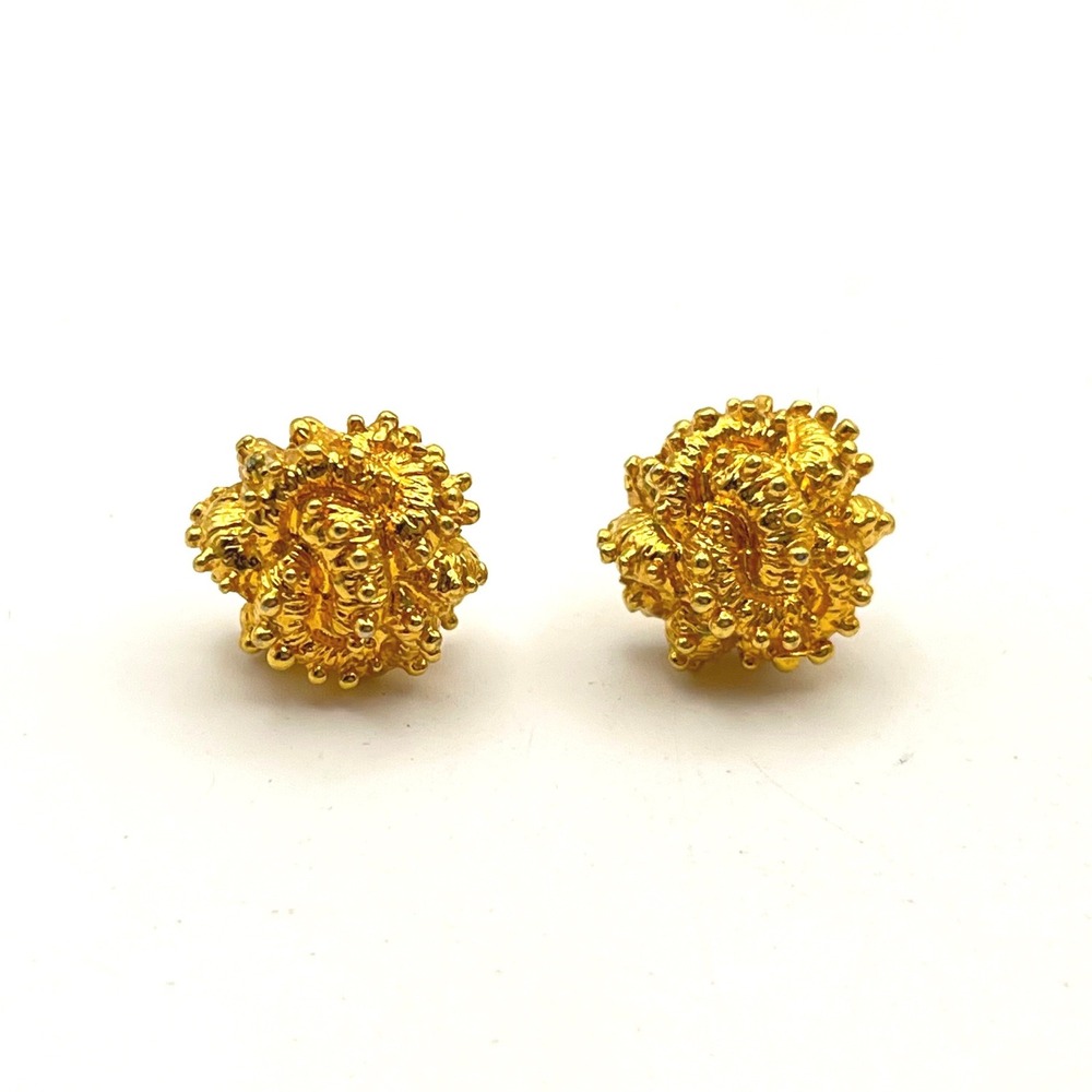 Gold Tone Textured Nugget Stud Earrings Round Bumpy Statement Jewelry